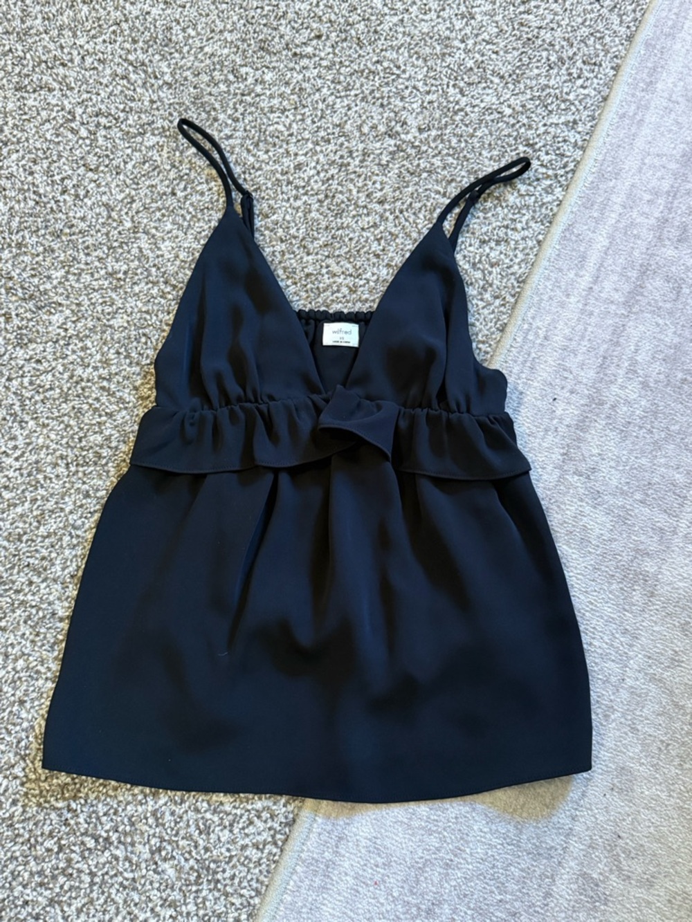 Aritzia Black Ruffle V-Neck Spaghetti Strap Top